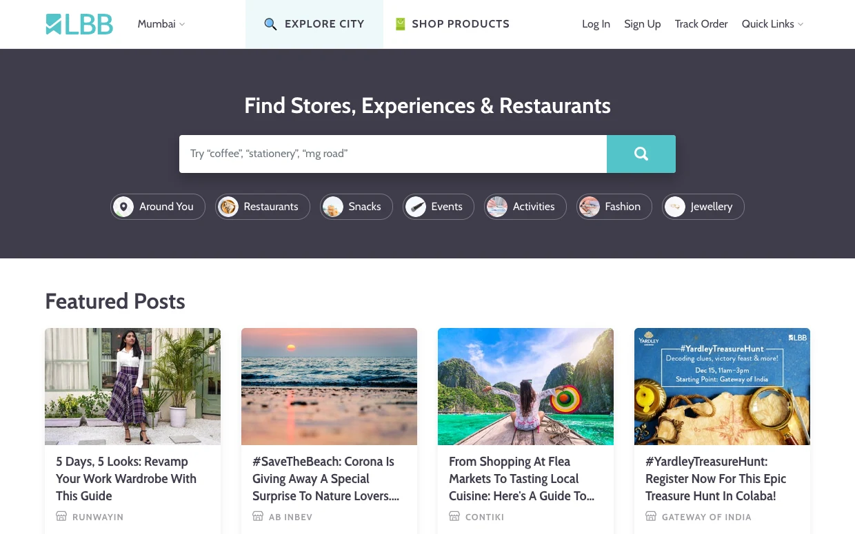 Little Black Book’s Mumbai page, with featured posts on fashion, travel and a treasure hunt in Colaba