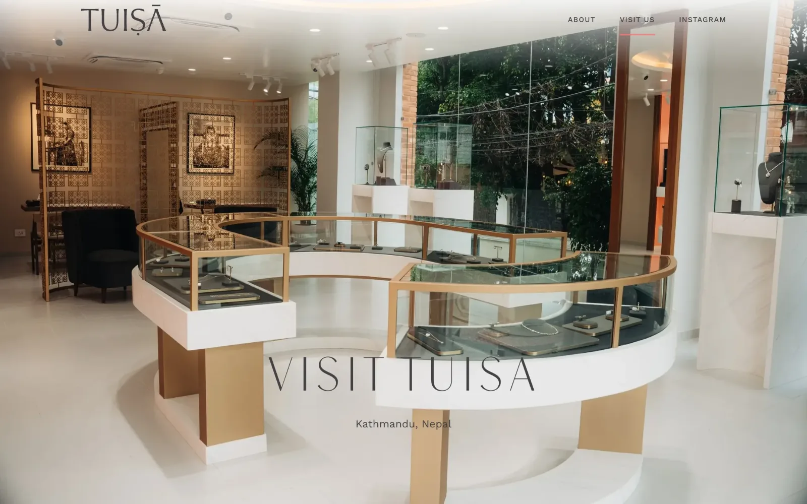 The Visit Us page of the Tuisa website, showing the Kathmandu boutique